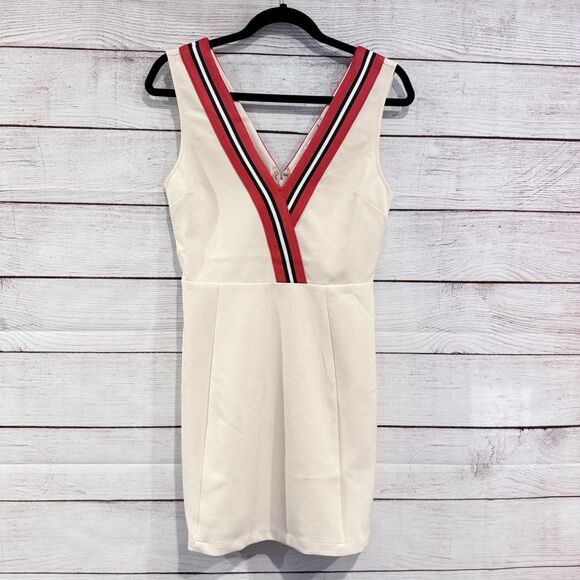 English Factory Size Small Ivory Mini Dress Sleeveless Varsity Retro Preppy - Picture 2 of 12